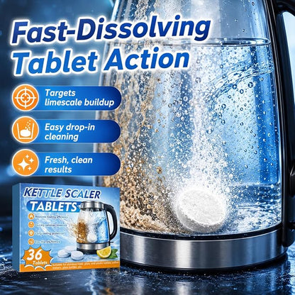 Kettle Descaler Tablet 36 Pcs, Citric Acid Limescale Remover for Kettles, Coffee Makers, Irons and Shower Heads, Powerful Descaling Tablets for Home Appliances