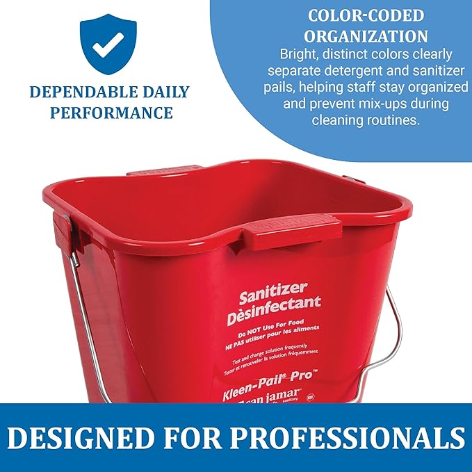 San Jamar Kleen-Pail Pro Sanitizer Pail Cleaning Bucket with Bail Handle for Cleaning, Kitchens, Restaurants, And Janitorial Use, Plastic, 6 Quarts, Red