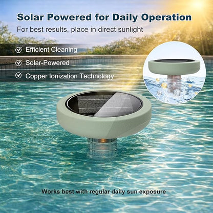 Solar Pool Ionizer for Above Ground, Solar Powered Floating Copper Purifier, Reduce Chlorine 85% Up to 45,000 Gallons, Swimming Pools Water Cleaner for In-ground Pools and Spas (Green)
