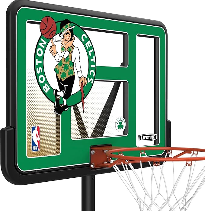 Lifetime NBA Boston Celtics Portable Basketball Hoop, Adjustable Height 7.5-10 Ft, 44 Inch Shatterproof Fusion Backboard, Base with Wheels