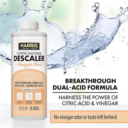HARRIS Coffee Machine Descaler Descaling Solution - 32 Fl. Oz. (8 Uses) Compatible with Keurig,Nespresso,Breville,Delonghi, Jura Ninja - Espresso Coffee Maker Cleaner, Limescale Remover