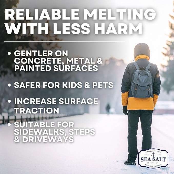 Sea Salt Natural Ice & Snow Melt - Pet & Kid Safe Safety Deicing Salt - 10 LBS Bag Covers 2500 SQ FT - No Chemicals - 100% Natural - Pacific Northwest - Waterproof Pouch
