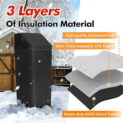 Water Softener Cover Insulated, 3 Layers Insulation Heavy Duty Protection Cover for WHES30E / WHES40E Grain Softener and 350/420 Water Softener, 16x21x48in, Black