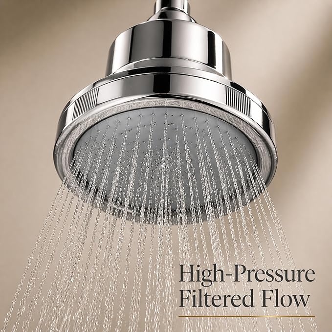 Filtered Shower Head for Hard Water – High Pressure Showerhead with 20-Stage Filter – Removes Chlorine & Heavy Metals – Improves Skin & Hair – Easy Install, Chrome