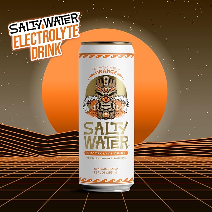 SaltyWater Electrolyte Drink, Orange – Zero Sugar Premium Hydration Drink, 10 Calories, Minerals, Taurine, B-Vitamins, Non-Carbonated - Zero Caffeine Electrolyte Sports Drink - Gluten Free - 12 Pack (12 oz)