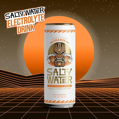 SaltyWater Electrolyte Drink, Orange – Zero Sugar Premium Hydration Drink, 10 Calories, Minerals, Taurine, B-Vitamins, Non-Carbonated - Zero Caffeine Electrolyte Sports Drink - Gluten Free - 12 Pack (12 oz)