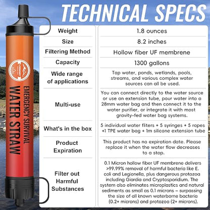 Water Filter Straw 20 Pack – Outdoor Camping & Hiking Survival Gear Kit for Family Use, Ultra-Light Personal Filter Straws for Backpacking,Camping, Bug-Out Bags and Emergency Preparedness