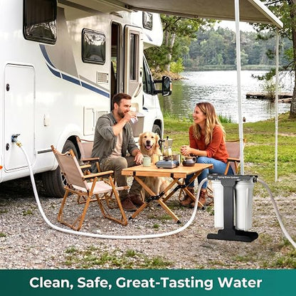 iSpring 2-Stage RV Water Filter System, Removes up to 99% Contaminants, Including Chlorine, Sediment, Sand, Dirt, Odor, and Color, Leak-Free Brass Fittings, External Mounting Bracket, Model: CW21