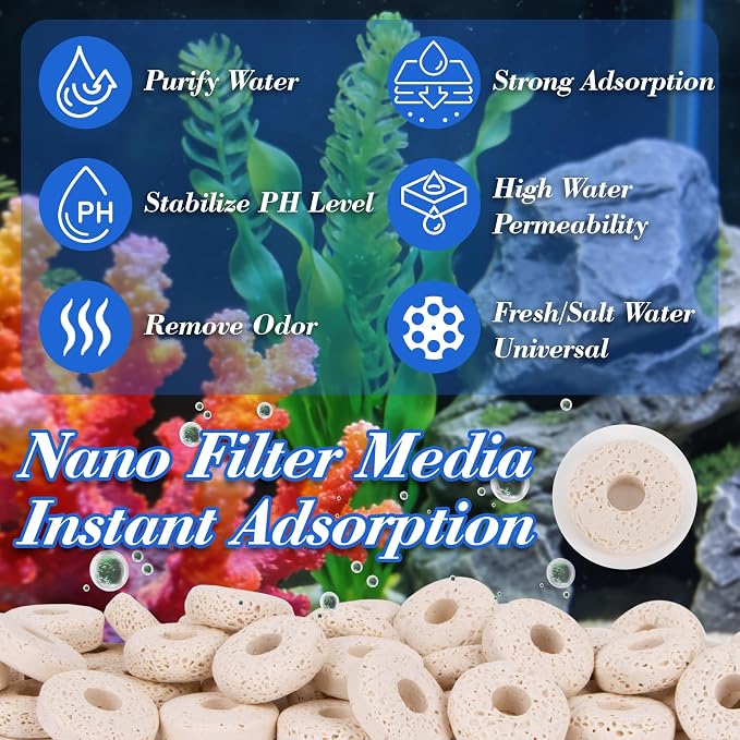 Sukh 2 Bags Ceramic Rings Bio Media - High Porosity Biological Filter Media for Aquarium, Fish Tank, Pond & Canister Filter, Includes 2 Mesh Bags for Filtration