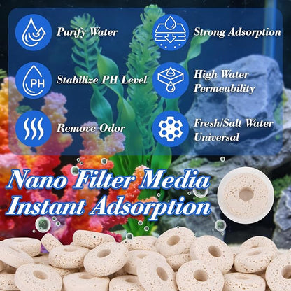 Sukh 2 Bags Ceramic Rings Bio Media - High Porosity Biological Filter Media for Aquarium, Fish Tank, Pond & Canister Filter, Includes 2 Mesh Bags for Filtration