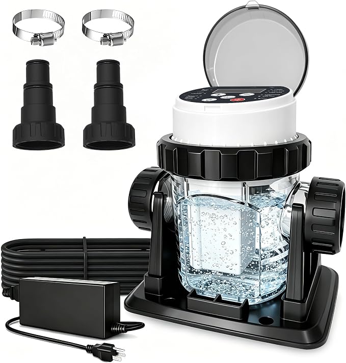 Salt Water Pool Chlorinator System - Built-in Salinity Sensor, Smart All-in-One Design, Plug-in Salt Chlorine Generator for Above Ground Pools up to 10,000 Gallons,Easy to Set-Up
