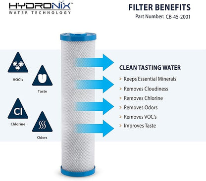 Hydronix CB-45-2001 Whole House, Commercial & Industrial NSF Coconut Carbon Block Water Filter, 4.5" x 20" - 1 Micron