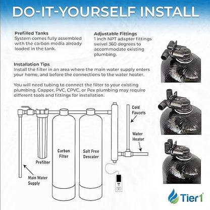 Tier1 Whole House Water Filter System | 900,000 Gallon Chloramine Reduction Capacity | Pre-Filled Upflow Tank with 1 Cu Ft Catalytic Granular Activated Carbon | Home Filtration System