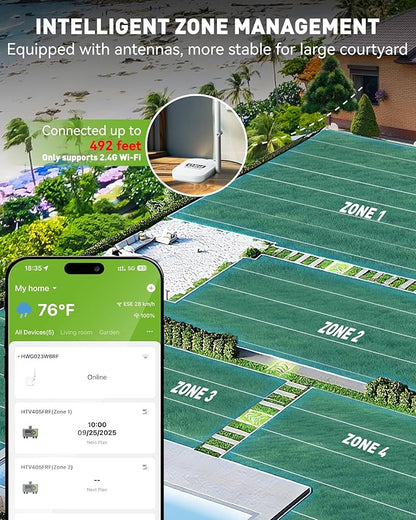 RAINPOINT WiFi Sprinkler Timer 4 Zone, Outdoor Smart Water Timer for Garden Hose with Brass Inlet&Outlet, Custom Programs via APP/Voice Control for Automatic Watering System Without Hub