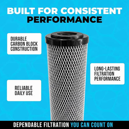 1 Micron 10" x 2.5" Activated Carbon Whole House Water Filter Replacement Charcoal Block Cartridge Set - Coconut Shell Carbon - Fits Whole Home/Under-Sink Systems, Reduces Chlorine & Odor - 4-Pack