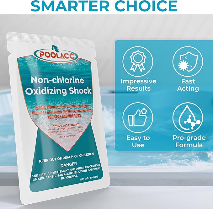 Non-Chlorine Spa Shock Oxidizer for Hot Tub, Chlorine-Free Treatment & Enhanced Oxidizing Shock for Hot Tubs & Spas, Single Dose Packets for Easy Hot Tub Maintenance & Treatment - 24 Packs (3lbs)