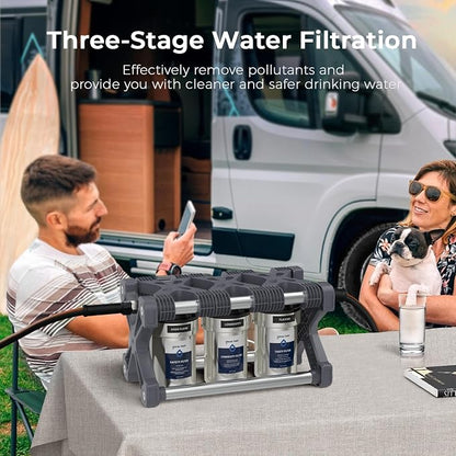 GLACIER FRESH GFRVWP03 3-Stage RV Water Filtration System | 0.2 Micron Camper Water Filter with Compact 5 Inch Filter, 3-stage filtration System for RVs, Campers and Boats