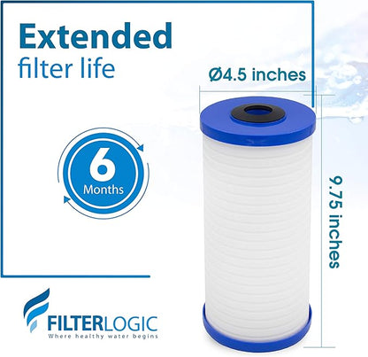 Filterlogic AP810 Whole House Water Filter, Replacement for 3M® Aqua-Pure AP810, AP801, AP811, Whirlpool® WHKF-GD25BB, WHKF-DWHBB, 5 Micron, 10" x 4.5", Well & Tap Water Filter, Pack of 3