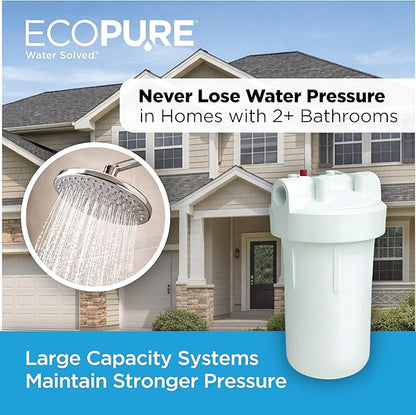 EcoPure EPWO4 Universal Large Capacity Whole House Water Filter Housing - NSF Certified - Premium Filtration System - Built to Last