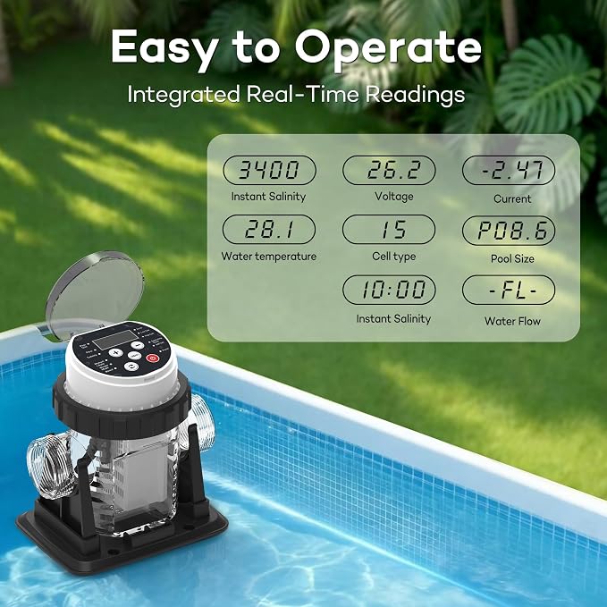 Salt Water Pool Chlorinator System for Above Ground Pools 15,000 Gallons | Built-in Salinity Sensor, Smart All-in-One Design, Plug-in Salt Chlorine Generator, Easy to Set-Up, Clear Housing