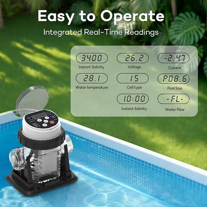 Salt Water Pool Chlorinator System - Built-in Salinity Sensor, Smart All-in-One Design, Plug-in Salt Chlorine Generator for Above Ground Pools up to 10,000 Gallons,Easy to Set-Up