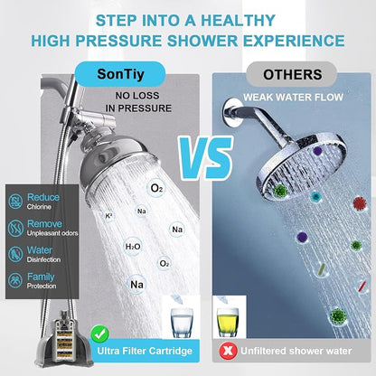 Metal Filter Shower Head for Hard Water Softener Shower Head with Water Shower Filter to Remove Chlorine and Harmful Substances, 6inch Large Rain Showerhead, 304Stainless Steel