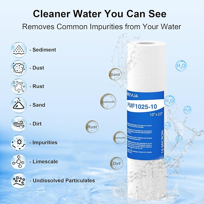 10 Micron 10" x 2.5" Sediment Filter, Whole House Water Filter Cartridge Replacement for Any 10 inch RO Unit, Compatible with Culligan P5, GE FXUSC, WFPFC5002, AP110, WHKF-GD05, Pack of 6