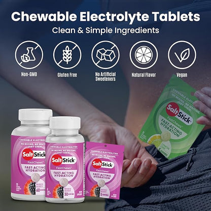 SaltStick Electrolyte FastChews - 120 Mixed Berry Resealable Chewable Electrolyte Tablets for Hydration, Salt Tablets for Running - 120 Tablets