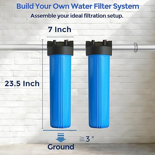 WH-20HD Whole House Water Filter Housing, Fit 20"x4.5" Sediment Filters for Well and City Water, Big Filter Blue Pre-Filtration System for Home, 1" NPT Port, Pressure Release