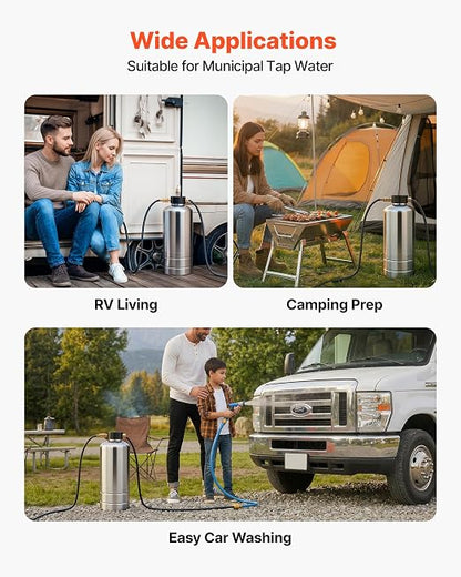 VEVOR RV Water Softener, 16,000 Grain, Portable Water Softener with NPT 3/4" Fittings, Food-Grade Resin, Stainless Steel, Quick Connect, for RVs, Trailers, Boats, Mobile Car Washing, Pressure Washing