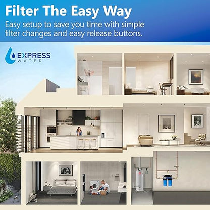 Express Water - Whole House Water Filter System - 2-Stage Water Filtration System - Sediment & KDF Filters - Reduce Heavy Metals - Clean Drinking Water - Includes Easy Release, and 1” Inch Connections