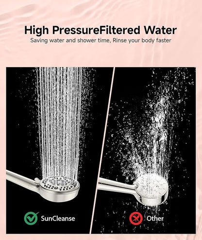 SunCleanse Filtered Shower Head with Handheld,9-Spray Setting Detachable Shower Head with 4 Filters for Hard Water - Filter Chlorine, Improve Skin and Hair Texture (4 Filters, Brushed Nickel)