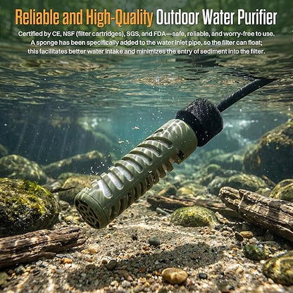 ITEHIL Portable Electric Water Filter, 0.01 Micron Camping Water Purifier with Solar, Outdoor Water Purification System for Camping, Hiking, Emergency & Survival