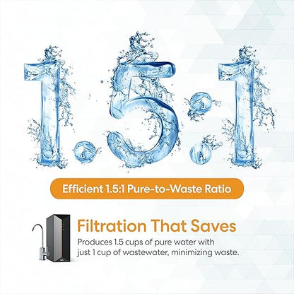 Brio Prism TROE600PRISM Reverse Osmosis Water Filtration, 4-Stage Tankless RO Water Filter System for Under Sink, 600 GPD, 1.5:1 Pure to Drain, Reduces TDS, Faucet, USA-Based Customer Support, Black