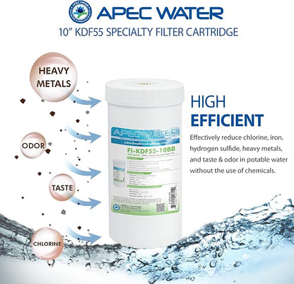 APEC Water FI-KDF55-10BB GAC Carbon Water Filter Whole House Replacement Cartridge; Heavy Metals, Chlorine & Bacteria Reduction, 4.5" x 10"