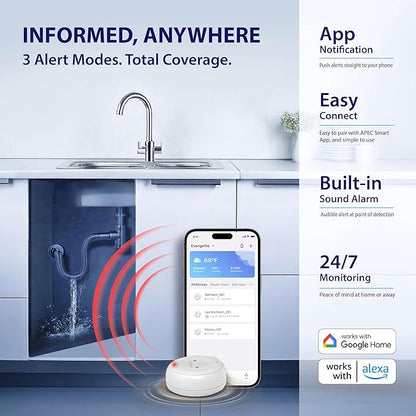 APEC WATER WiFi Water Leak Detector for Home, App Connected get Real-Time Alerts, Highly Reliable Dual Sensor Wet Moisture Detection (1PK)