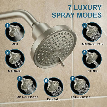 Fixed Shower Head ＆ Filter COMBO ! Anti - Chlorine Hard Water Filtered Shower Heads- 7 Sprays High Pressure Showerheads with 25 Stage Filtration (Brushed Nickel)