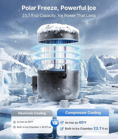 3-in-1 Water Dispenser with Ice Maker - Hot/Cold/Warm Water, Adjustable Water Volume, Countertop, Compact Coffee Brewer for Home & Office, Deep Navy