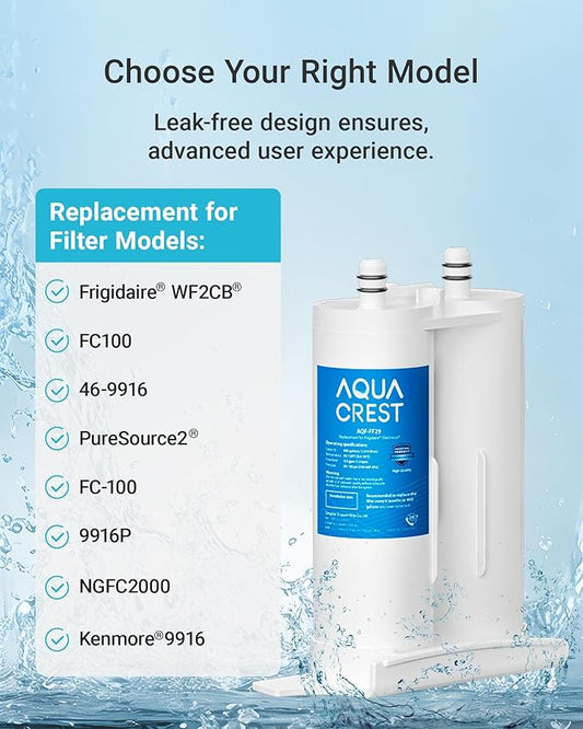 AQUA CREST Replacement for Frigidaire® & Electrolux® WF2CB®, PureSource2®, NGFC 2000, FC100, 1004-42-FA, Kenmore 9916, 469911, 469916 Refrigerator Water Filter, 3 Filters