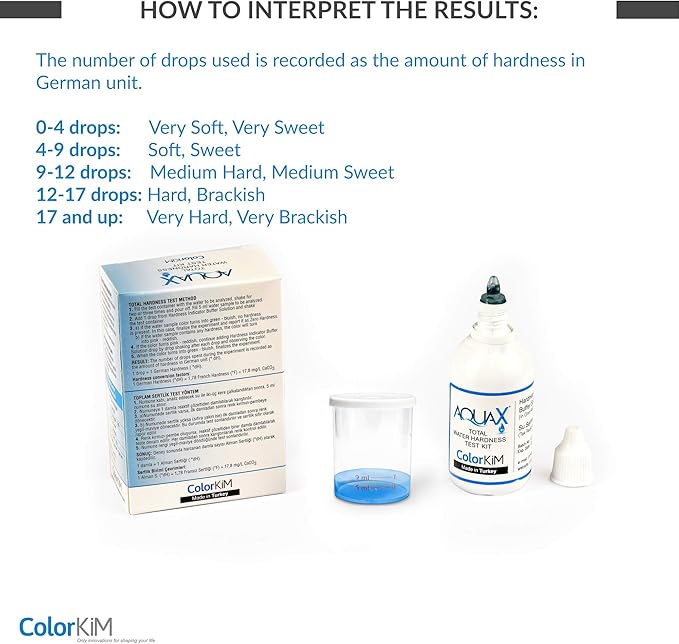 Total Water Hardness Test for Pool, Aquarium, and Drinking Water, and Improving Water Softener Efficiency, Hard Water Test Kit
