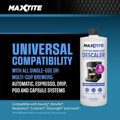 MAXTITE Coffee Descaler (32 fl oz) - Removes Limescale & Buildup from Espresso, Drip, Pod & Single-Serve Machines | Improves Performance & Brew Quality