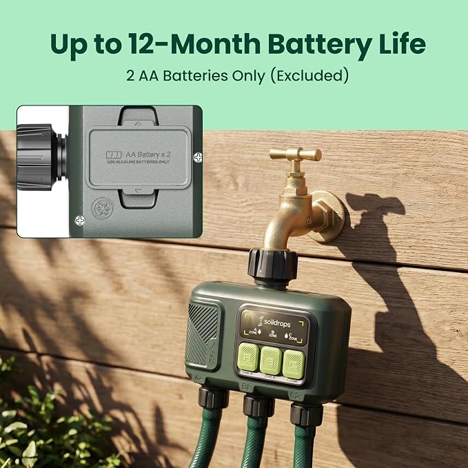 WiFi Water Timer Smart Irrigation Controller with Gateway | 984ft RF range, 8-month battery life, weather delay, OTA updates, AES-128 security, and supports up to 64 devices