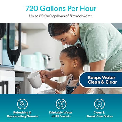 Brio Whole House Water Filter System w/Gauge & Fast-Flow Sediment Filter (5 Micron) 4.5" x 10" | Removes Dirt, Improves Taste & Protects Home Appliances | 720 GPH | 50,000 Gallons or 6 Months