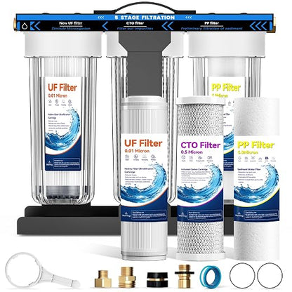RV Water Filter System,5-Stage RV Water Filter System for Rvs and Campers, 1" Inlet/Outlet, 0.01 Micron Filtration Reduces Sediments, Chlorine, VOCs, Heavy Metals & Odors, Travel Trailers, Boats