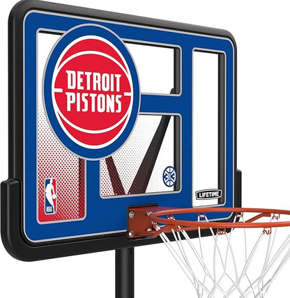 Lifetime NBA Detroit Pistons Portable Basketball Hoop, Adjustable Height 7.5-10 Ft, 44 Inch Shatterproof Fusion Backboard, Base with Wheels