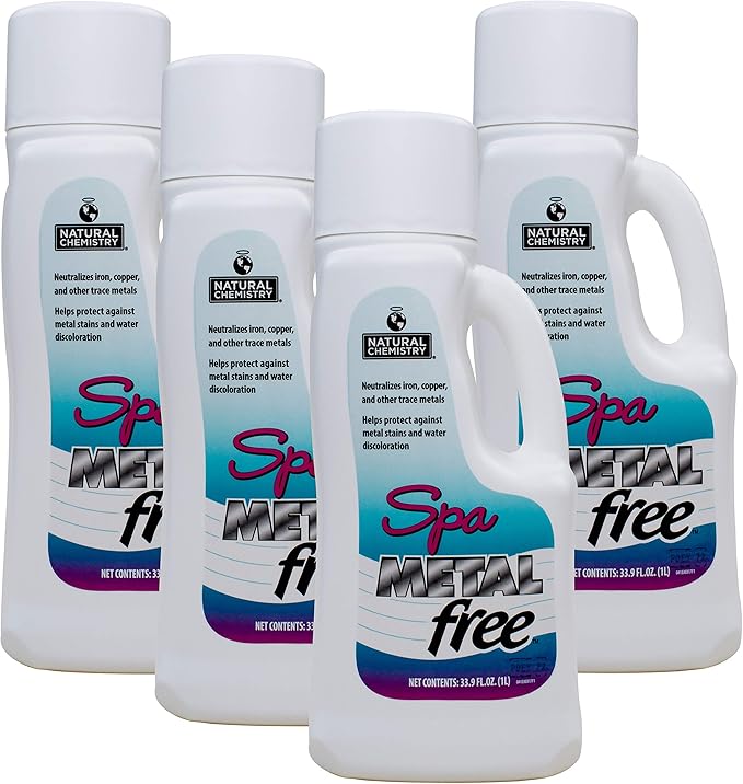 Natural Chemistry Spa Metal Free, 1 L, Pack of 4, Prevents Stains and Water Discoloration, Deactivates Iron, Copper & Other Trace Metals