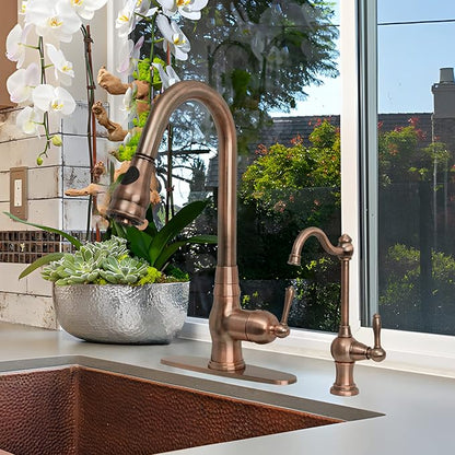 Akicon Kitchen Water Filter Faucet, Brass Body 100% Lead-Free Drinking Water Faucet Fits Most Reverse Osmosis Units or Filtration System, Non-Air Gap, Cold Water Only(Antique Copper)