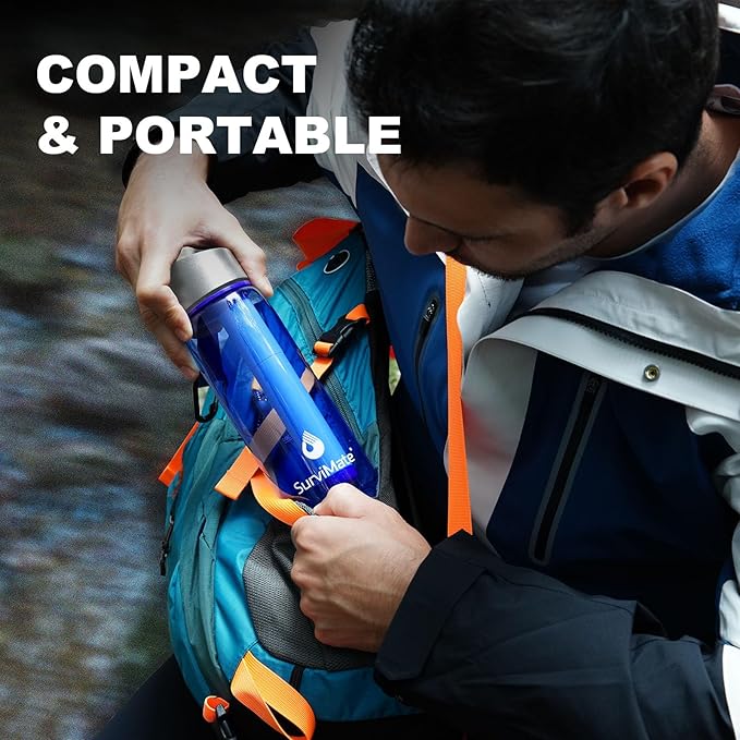 SurviMate Purified Water Bottle for Camping, Hiking, Backpacking and Travel, BPA Free with 5-Stage Intergrated Filter Straw