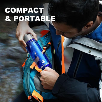 SurviMate Purified Water Bottle for Camping, Hiking, Backpacking and Travel, BPA Free with 5-Stage Intergrated Filter Straw