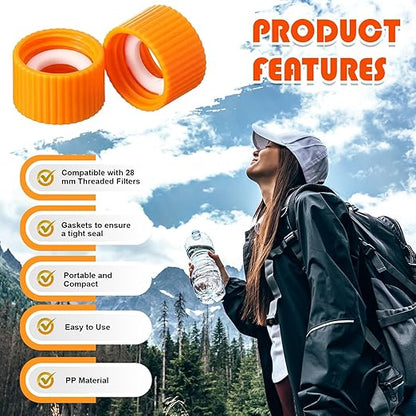 Gerrii 2 Pcs Water Filter Coupling Kit Compatible with SP150, 28 mm Threaded Filtration Couplings for Standard Plastic Bottles, Cleaning Couplers with Gasket Seals for Hiking, Camping (Orange)
